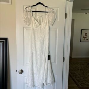 NWT Lulus Blossoming with Charm White Embroidered Tie-Back Midi Dress sz L